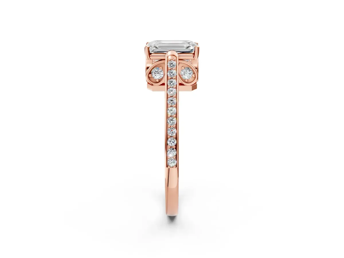 Emerald Cut Cut Cathedral Pave Diamond Engagement Ring with Six-Prong Setting Rose gold