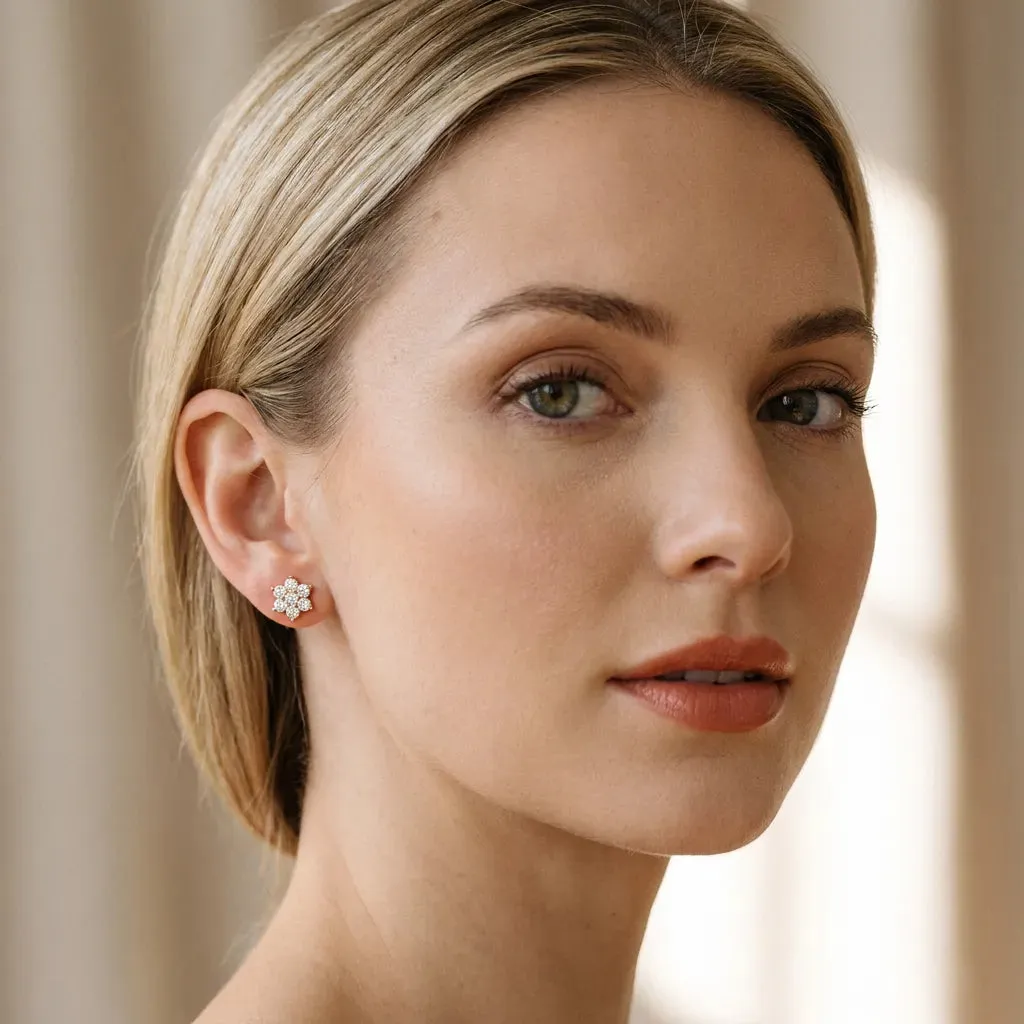Cluster Round Diamond Stud Earrings Rose gold