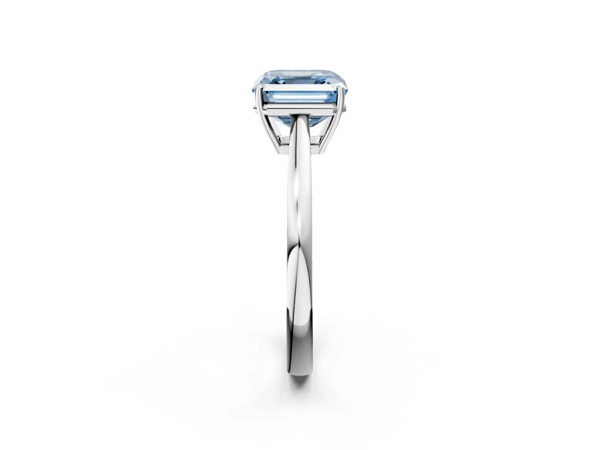 Fancy Blue Asscher Cut Solitaire Diamond Ring with Split Shank and Four-Prong Setting Platinum