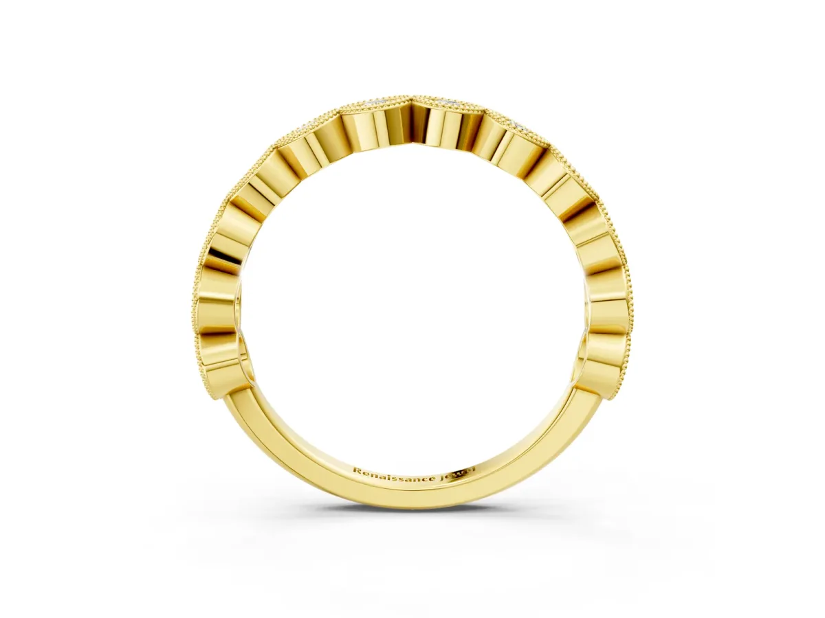 Milgrain Marquise Diamond Eternity Band with Bezel Setting Yellow gold