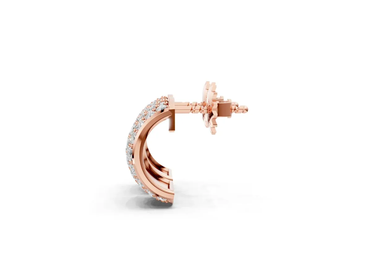 Pavé Round Diamond Huggie Earrings with Prong Setting Rose gold