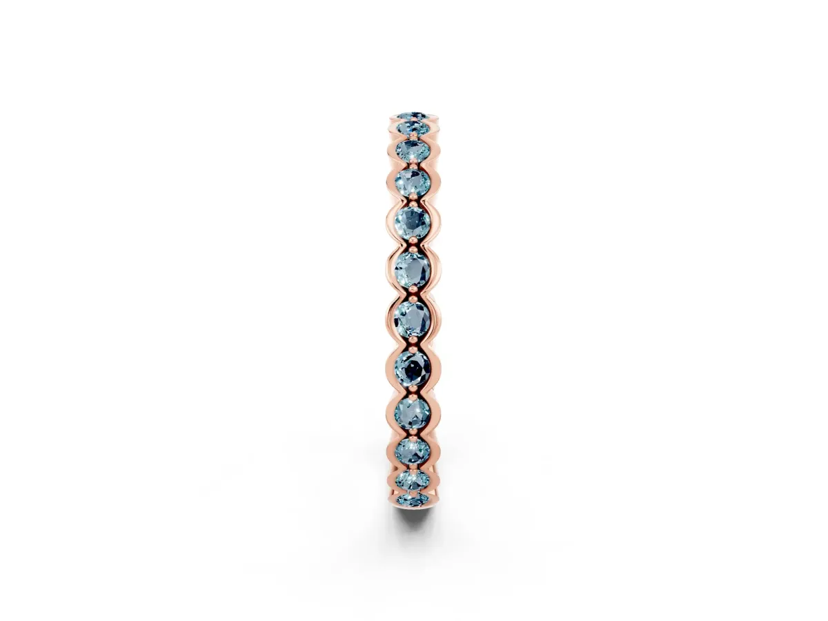 Round Aquamarine Bezel Set Eternity Band Rose gold