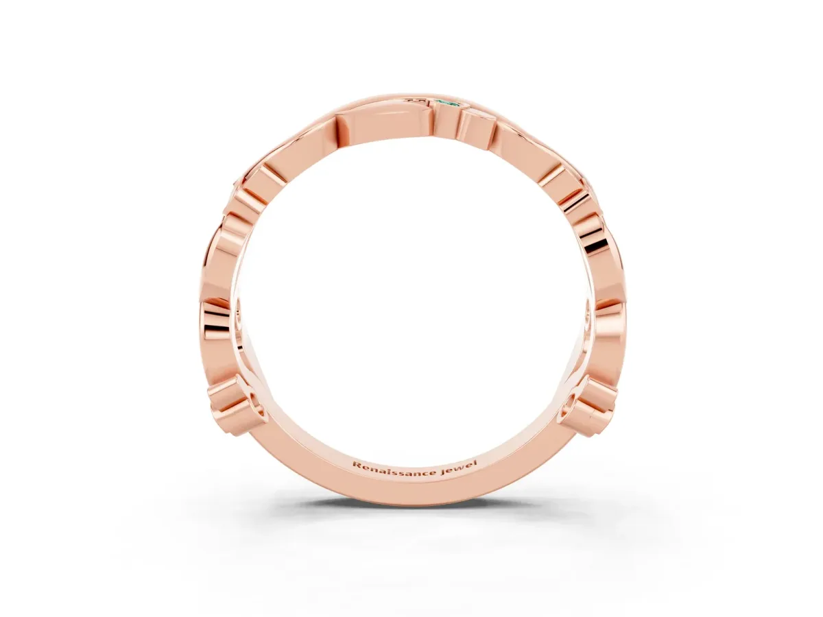 Round Green Sapphire Leaf Eternity Band with Bezel Setting Rose gold