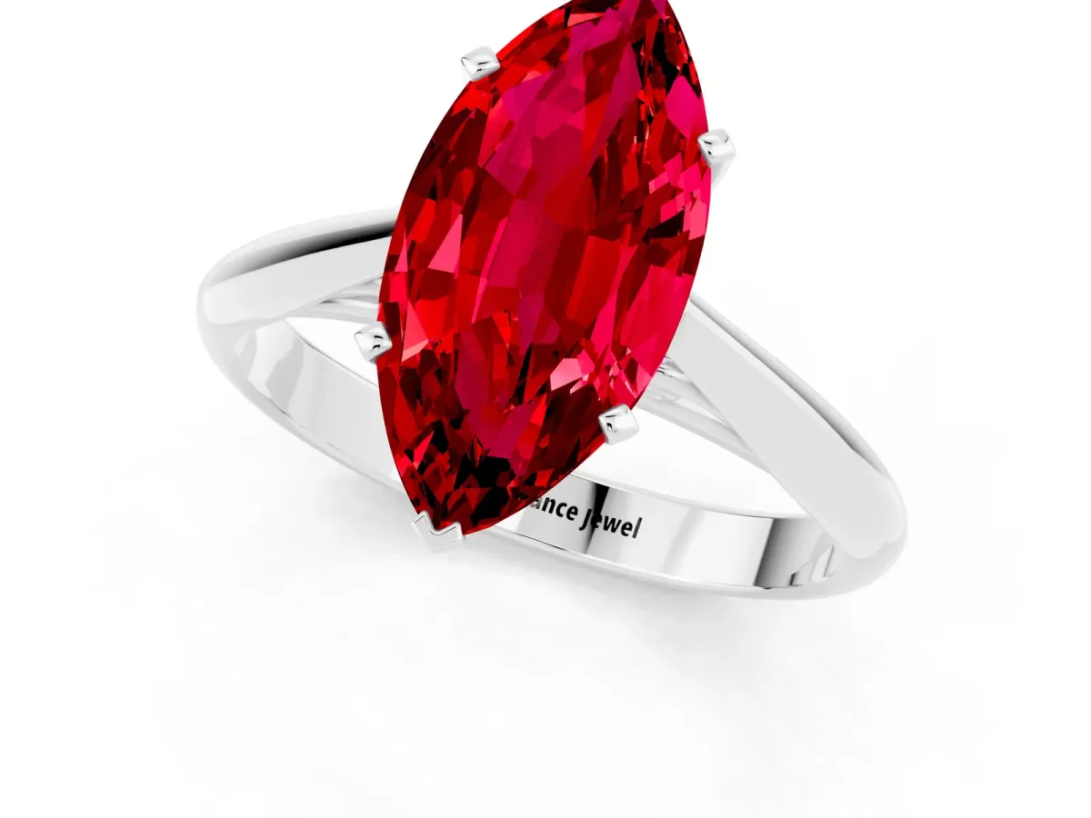 Marquise Cut Ruby Solitaire Engagement Ring with Cathedral Setting and Four-Prong Mount White gold