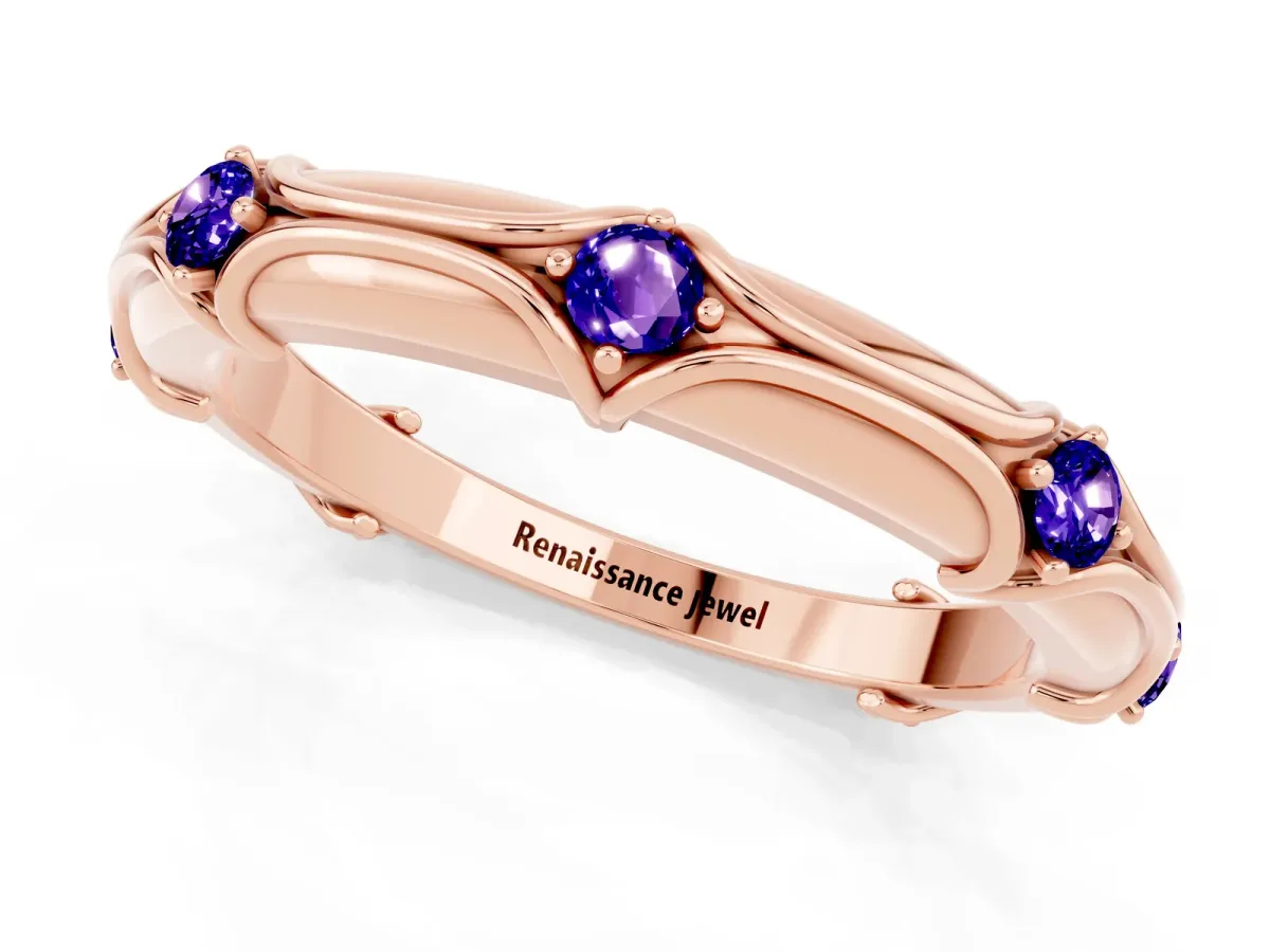 Round Tanzanite Prong Set Milgrain Eternity Band Rose gold