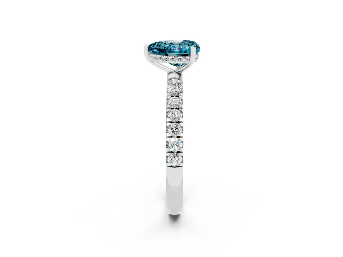 Heart Cut Blue Topaz Pave Band Solitaire Ring with Round and Prong Setting Silver