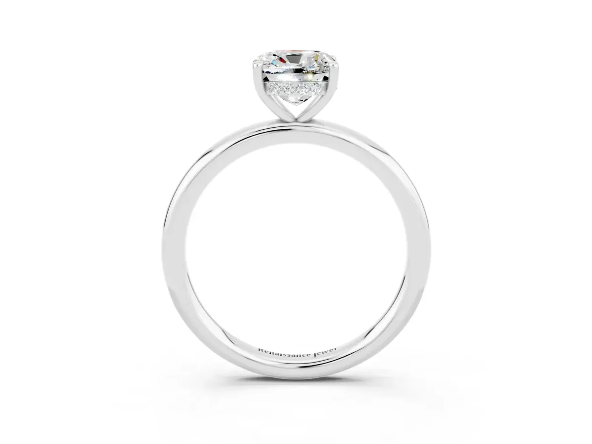 Cushion Cut Moissanite Solitaire Ring with Thin Band and Four-Prong Setting Platinum