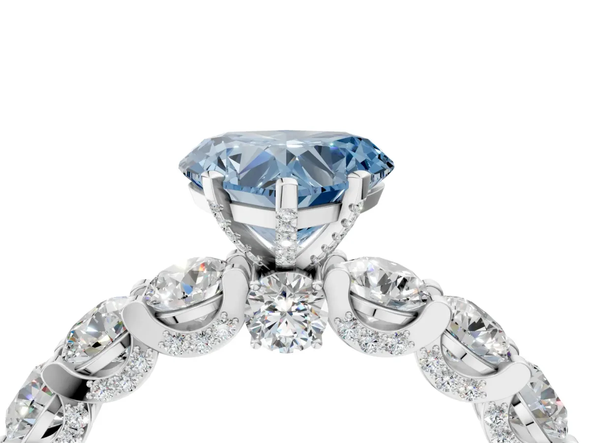 Fancy Blue Heart Cut Diamond Side Stone Engagement Ring with Four-Prong Setting White gold