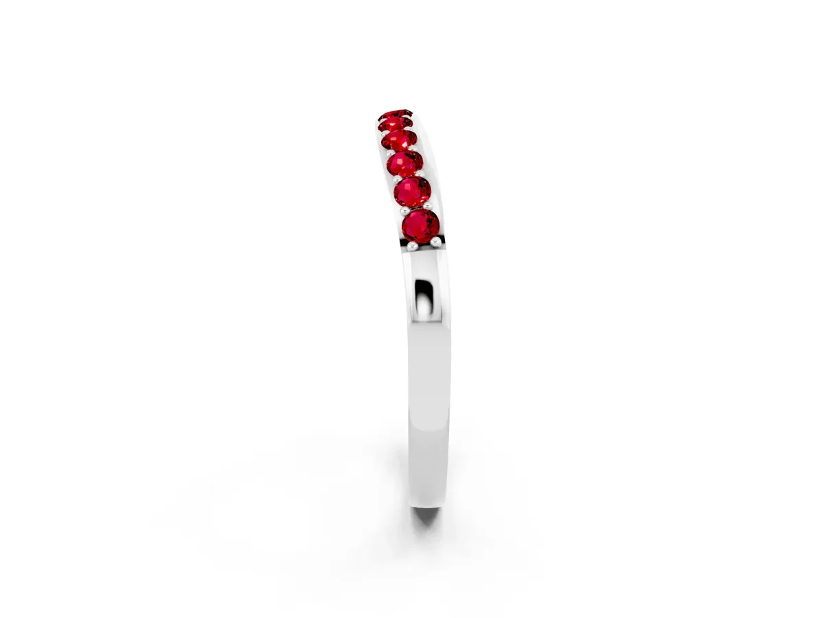 Round Ruby Curved Wedding Band with Channel Setting Silver