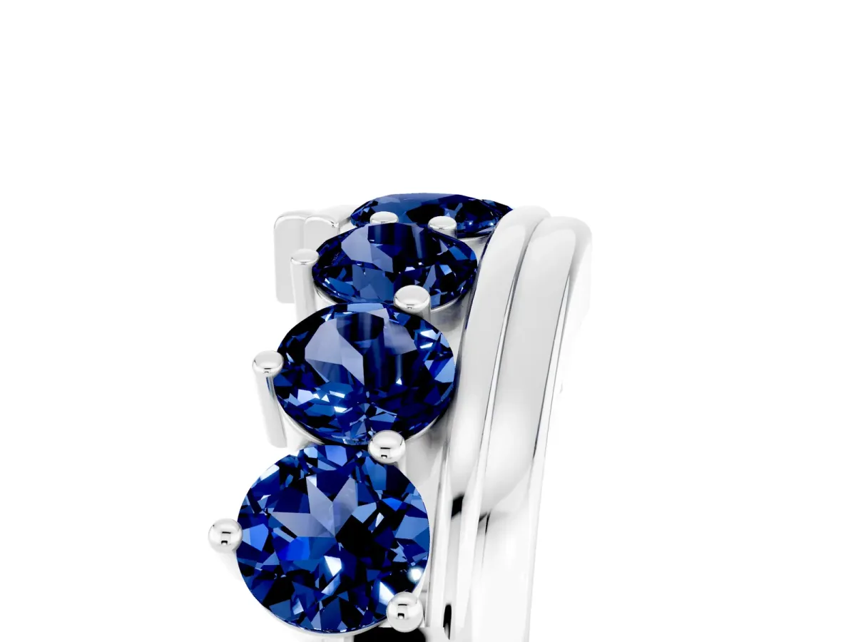 Round Blue Sapphire Wave Band with Channel and Shared Prong Setting Silver