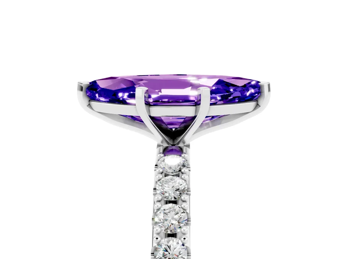 Marquise Cut Tanzanite Solitaire Pavé Band with Four-Prong Setting Silver