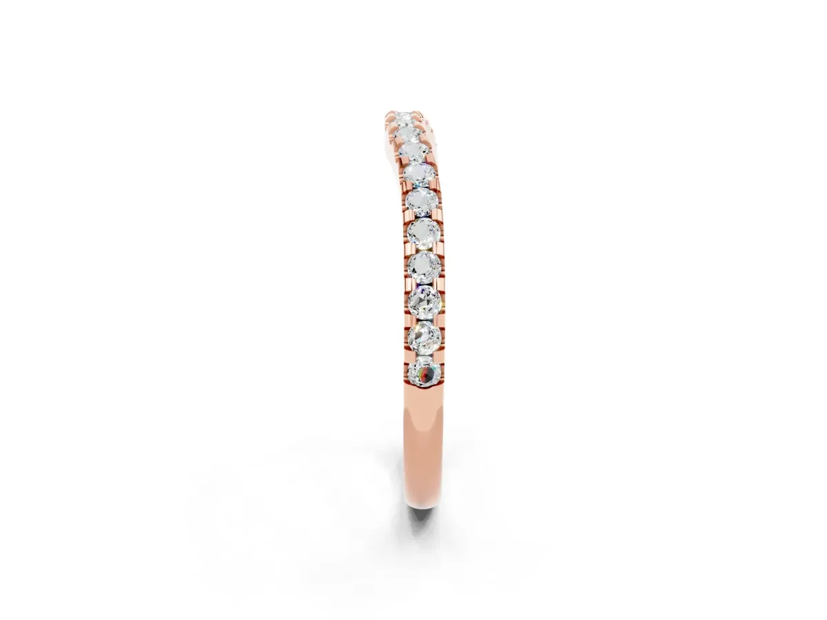 Round Moissanite Pavé Curved Wedding Band Rose gold