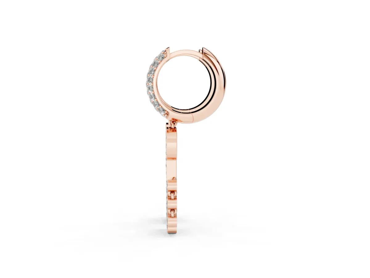 Round Diamond Initial P Huggie Hoop Earrings Rose gold