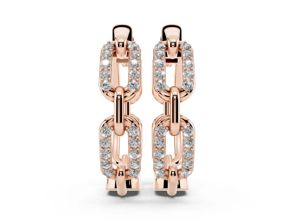 Round Cut Diamond Paperclip Hoop Earrings Rose gold