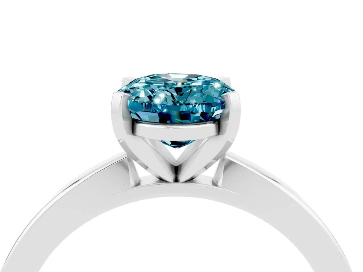 Oval Cut Blue Topaz Solitaire Engagement Ring with Classic Band and Four-Prong Setting Silver