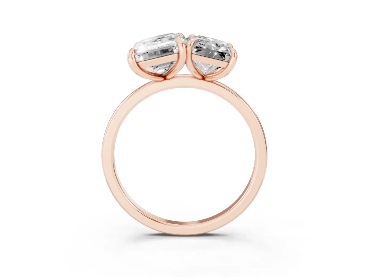 Emerald and Radiant Toi Moi Ring with Prong Setting and Plain Band Rose gold