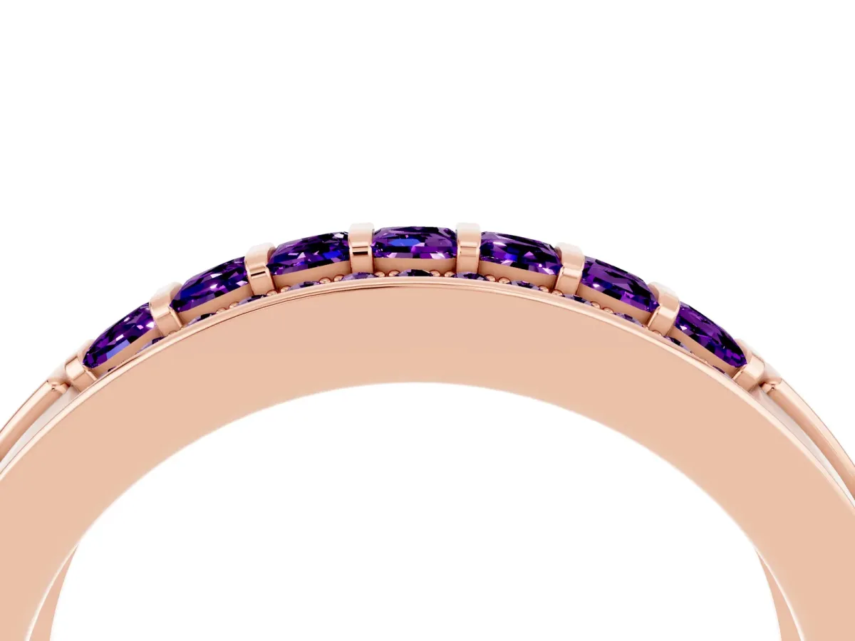 Bar-Set Princess Cut Amethyst Pavé Band Rose gold