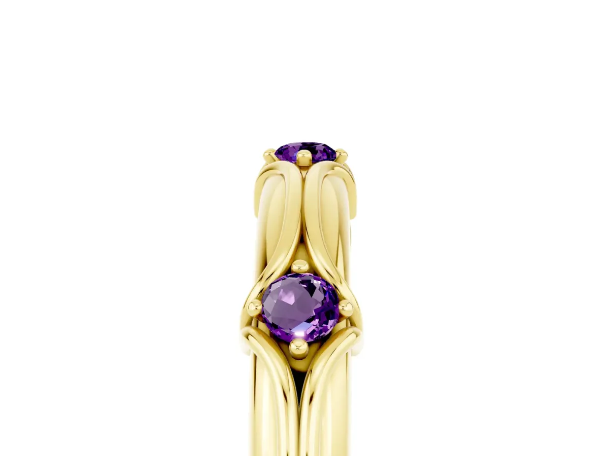Round Amethyst Prong Set Milgrain Eternity Band Yellow gold