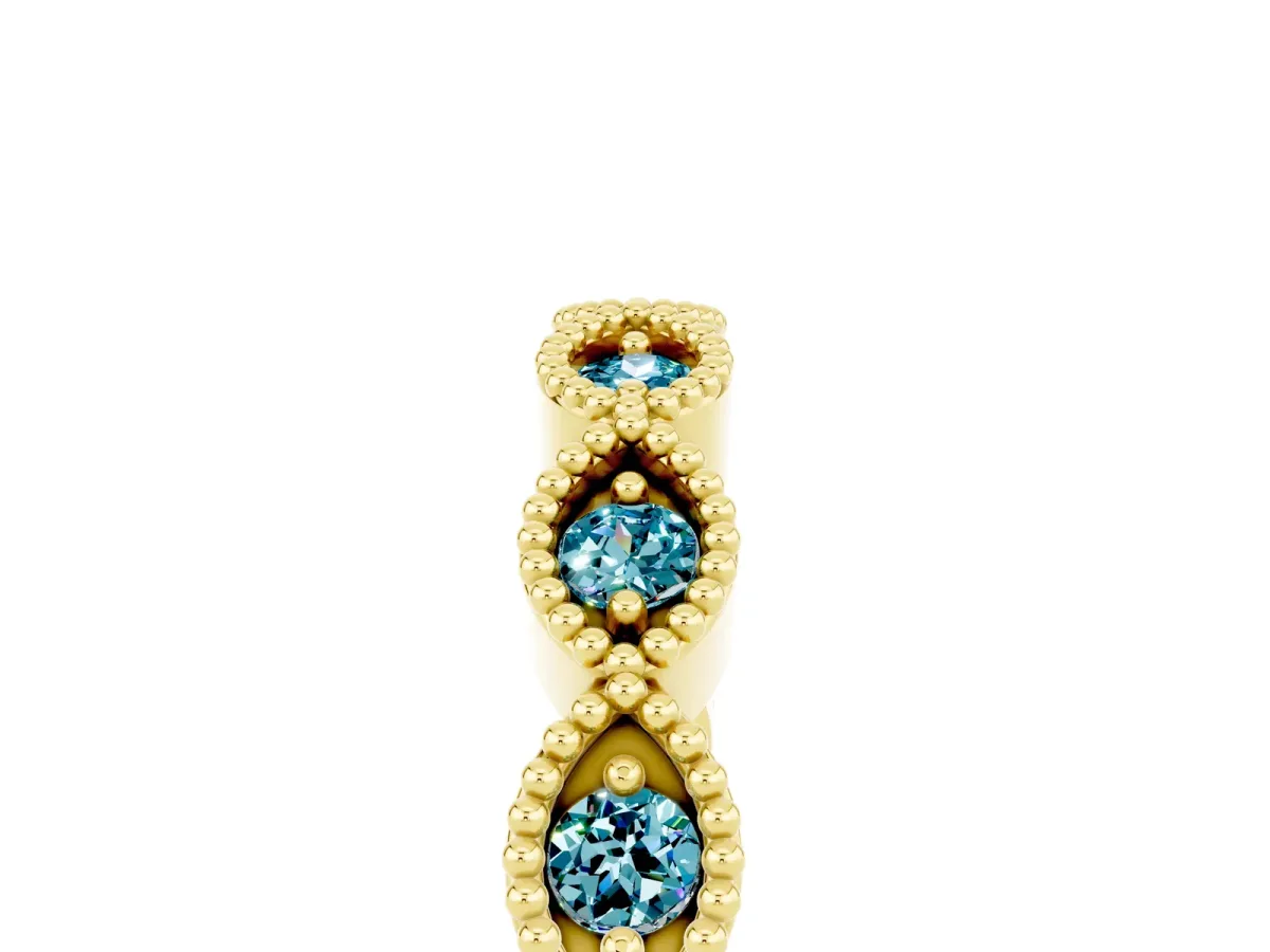 Milgrain Marquise Blue Topaz Half Eternity Band with Bezel Setting Yellow gold