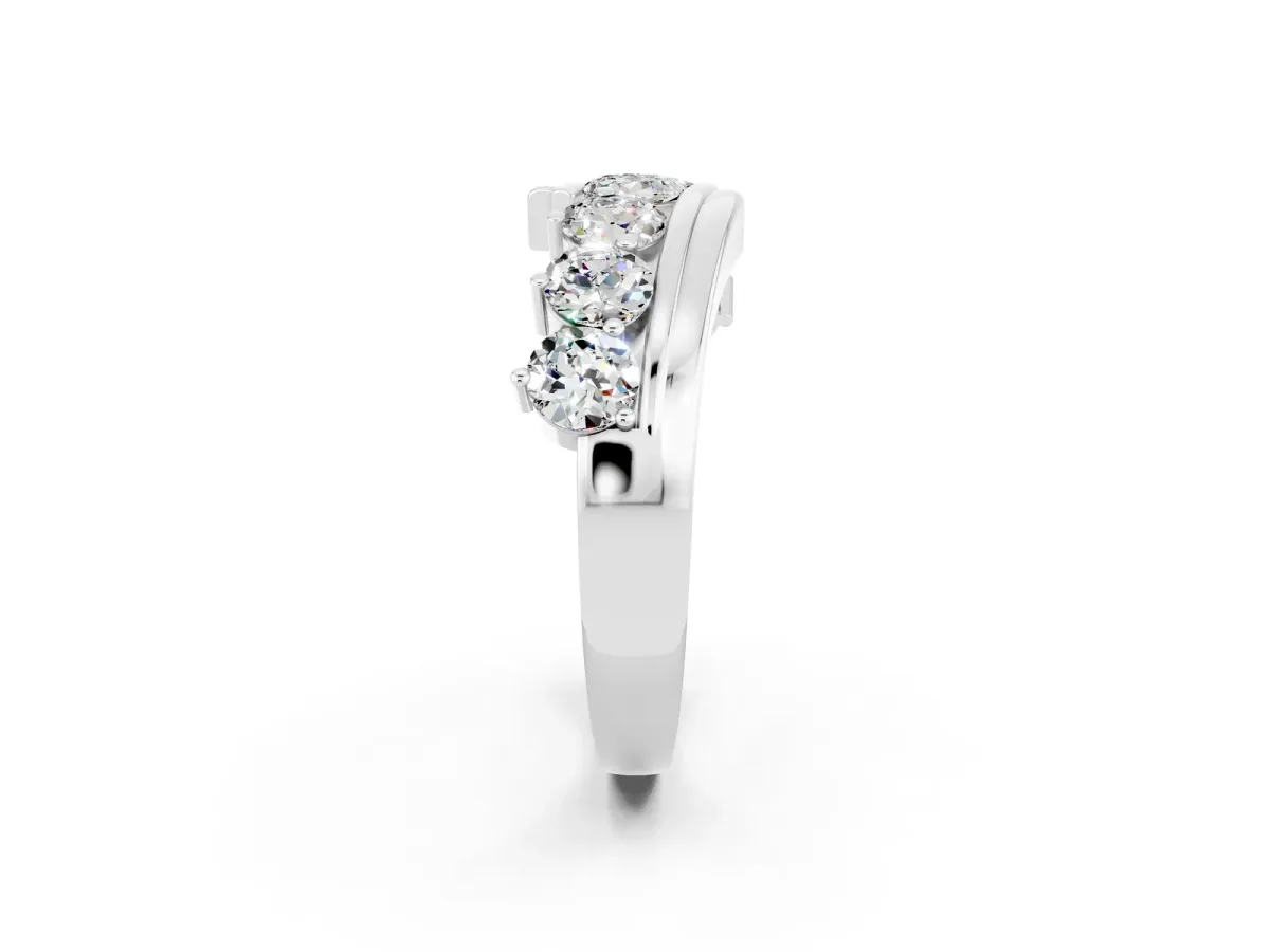 Round Moissanite Wave Band with Channel and Shared Prong Setting White gold