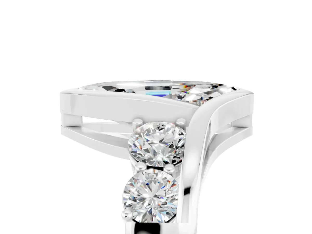 Bezel Set Marquise Cut Moissanite Bypass Ring with Round Accents Silver