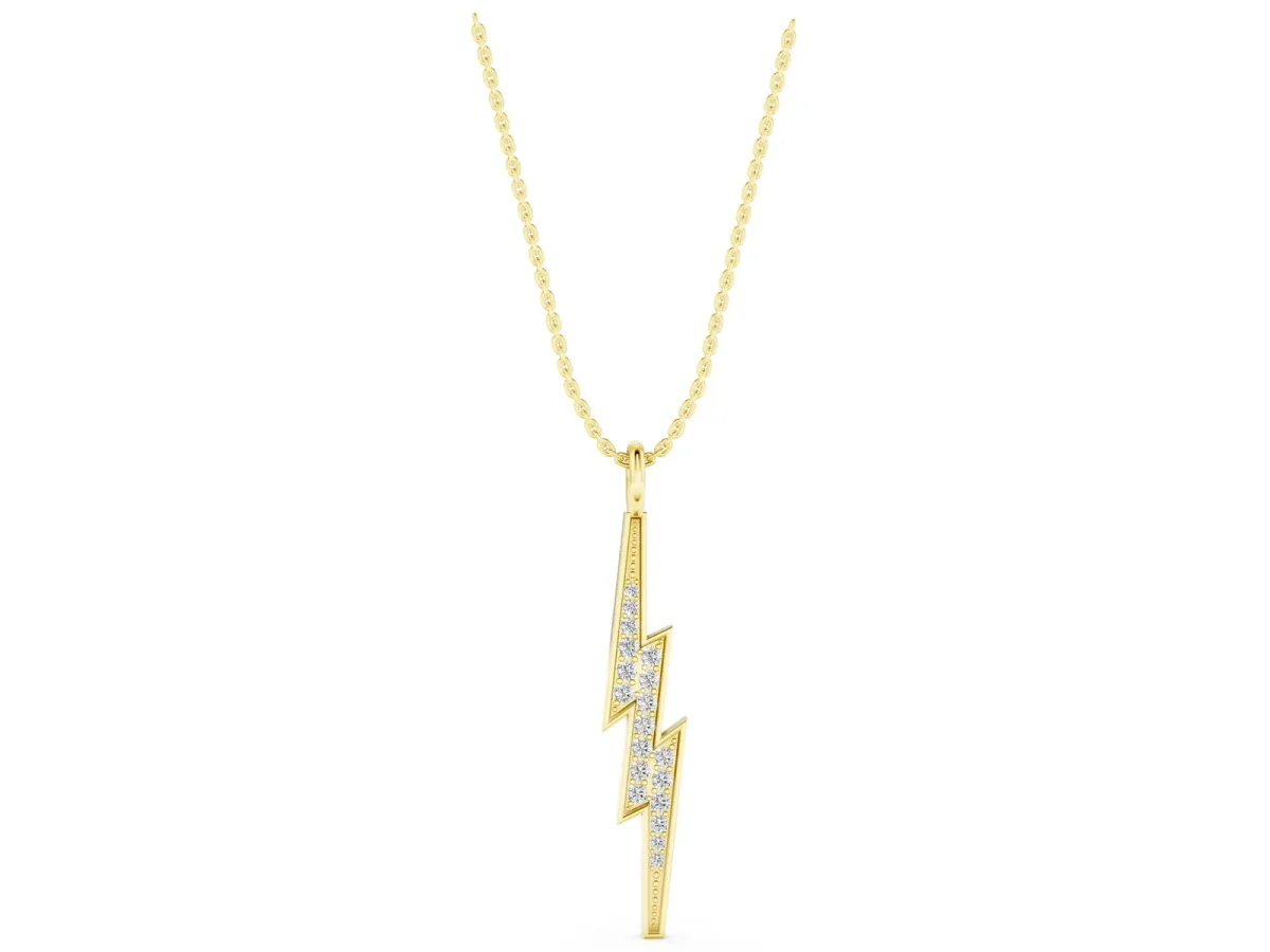Pavé Set Lightning Bolt Pendant with Round Cut Stones Yellow gold