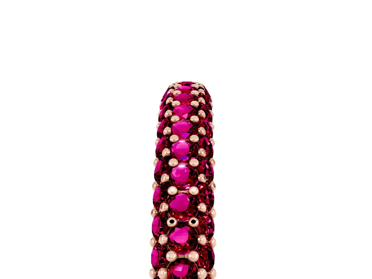 Round Garnet Pavé Eternity Band with Shared Prong Setting Rose gold