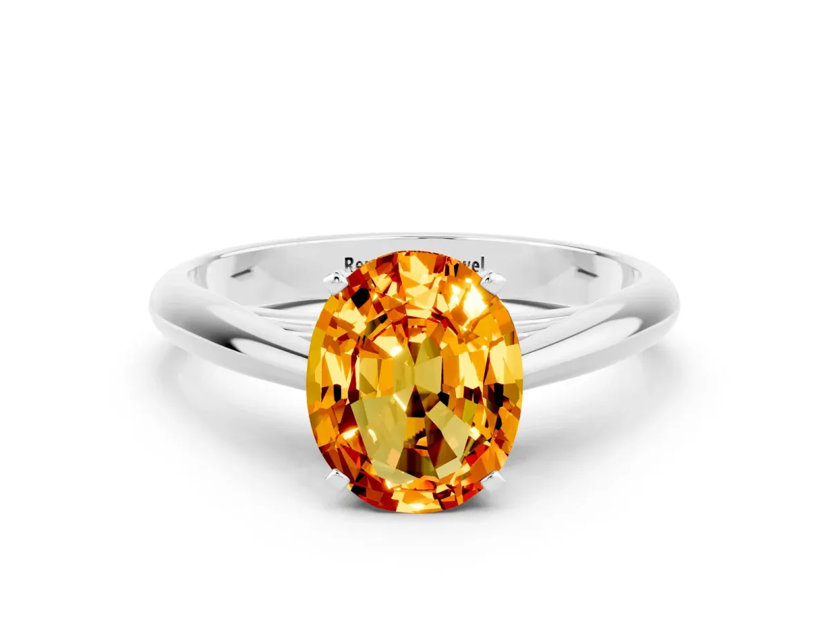 Oval Cut Citrine Solitaire Engagement Ring with Cathedral Setting and Four-Prong Mount White gold