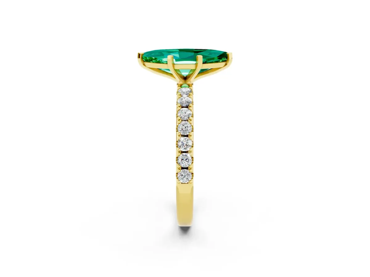 Marquise Cut Emerald Solitaire Pavé Band with Four-Prong Setting Yellow gold