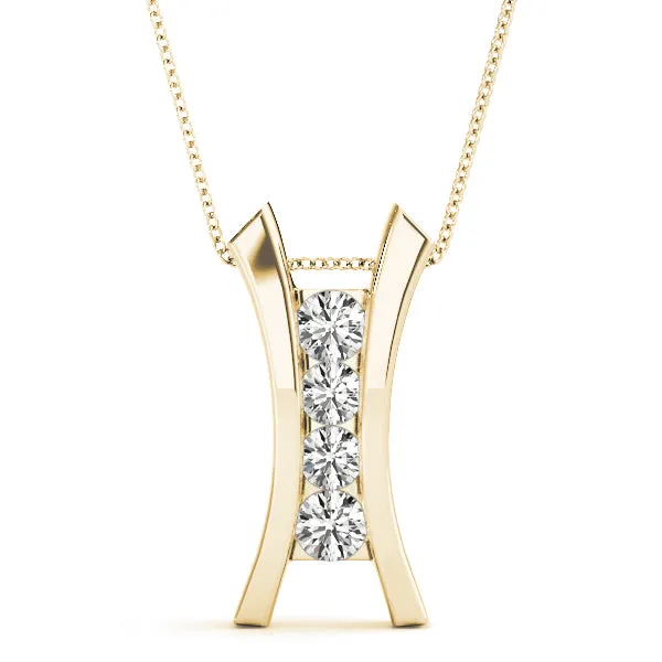 Channel Set Round Diamond V-Prong Pendant Yellow gold