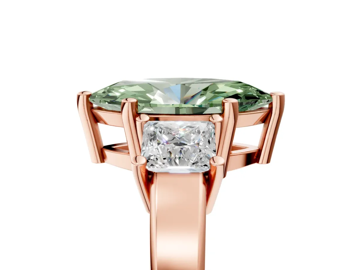 Fancy Green Three-Stone Marquise Cut Cut Solitaire Ring with Prong Setting Rose gold