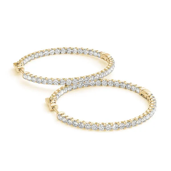 Round Cut Diamond Pave Hoop Earrings with Shared Prong Setting Yellow gold