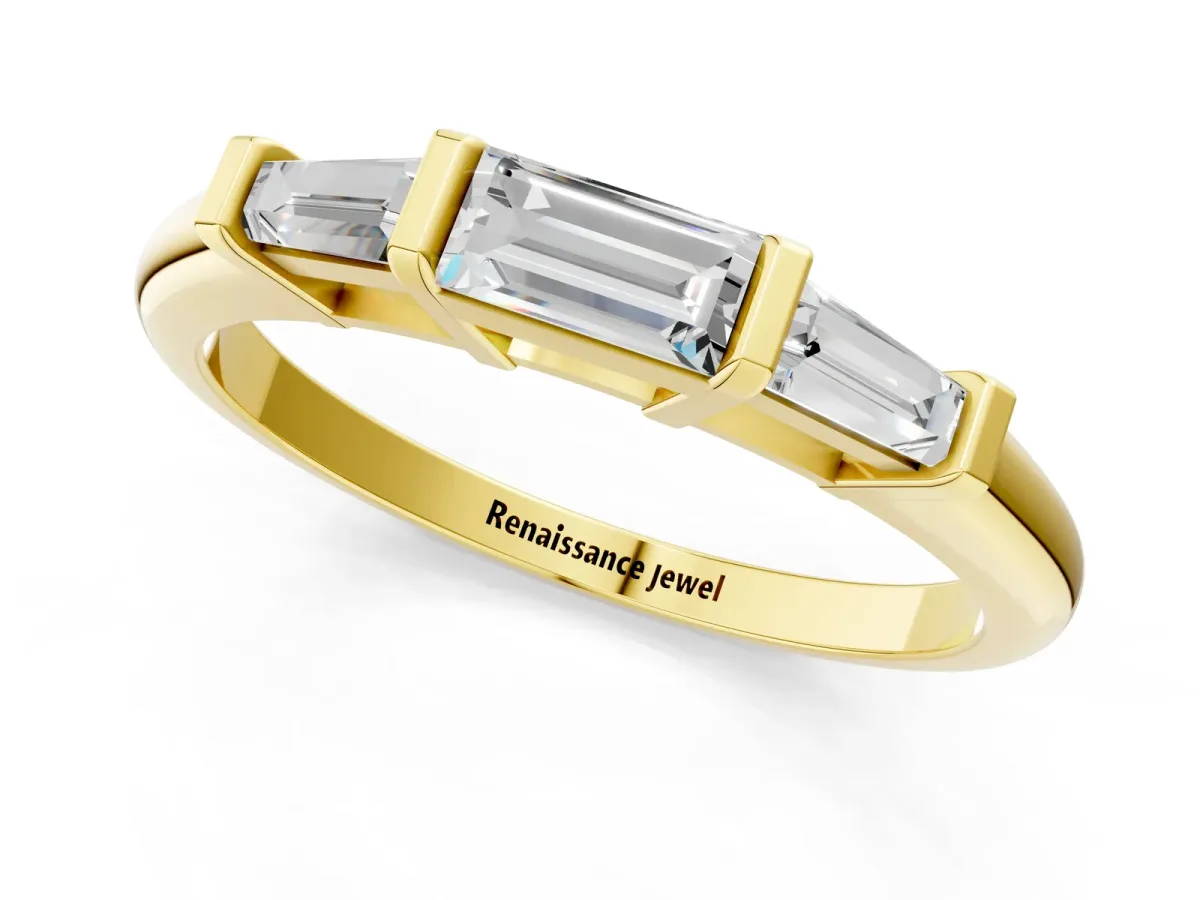 Three-Stone Baguette Cut Channel Set Diamond Band Yellow gold