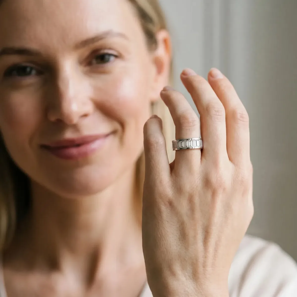 baguette Cut eternity band with channel set White gold