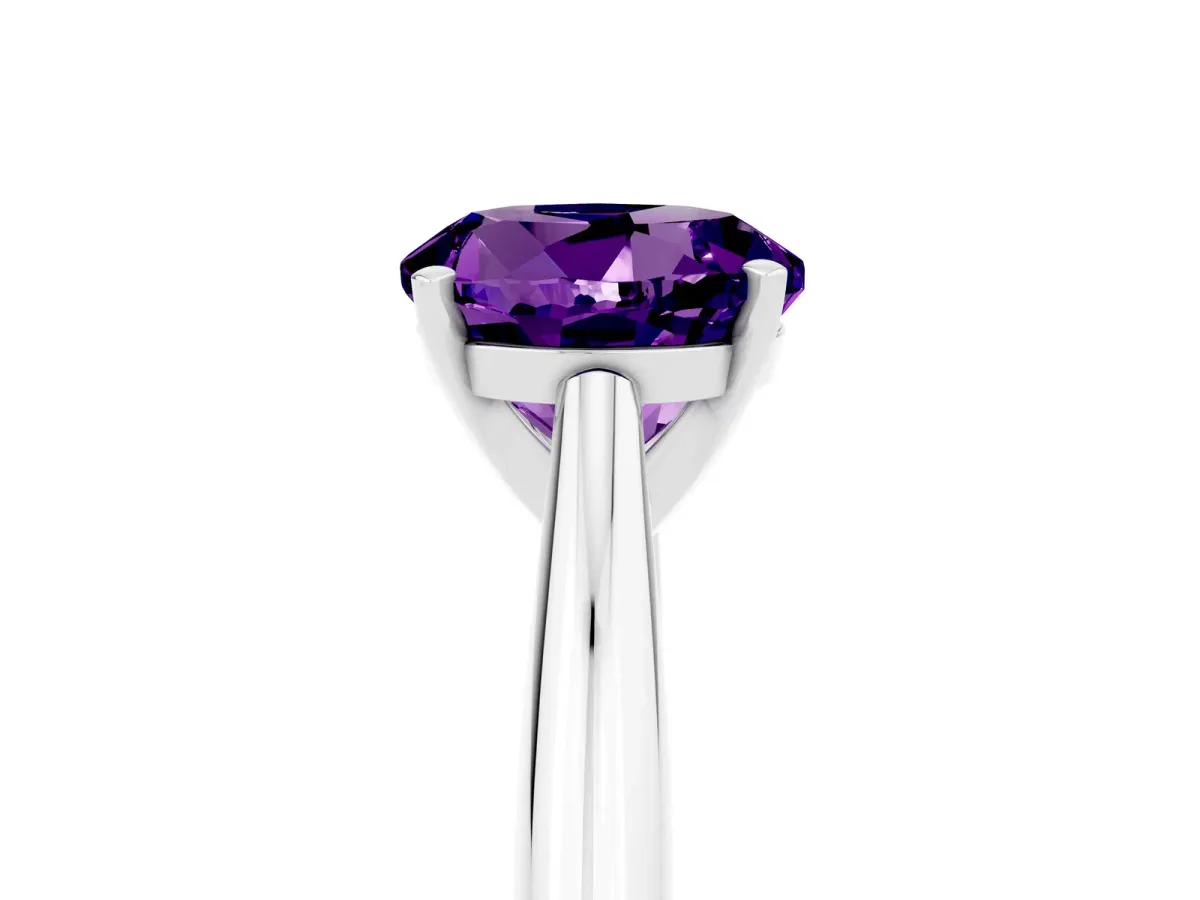 Round Cut Amethyst Solitaire Engagement Ring with Cathedral Setting and Four-Prong Mount White gold