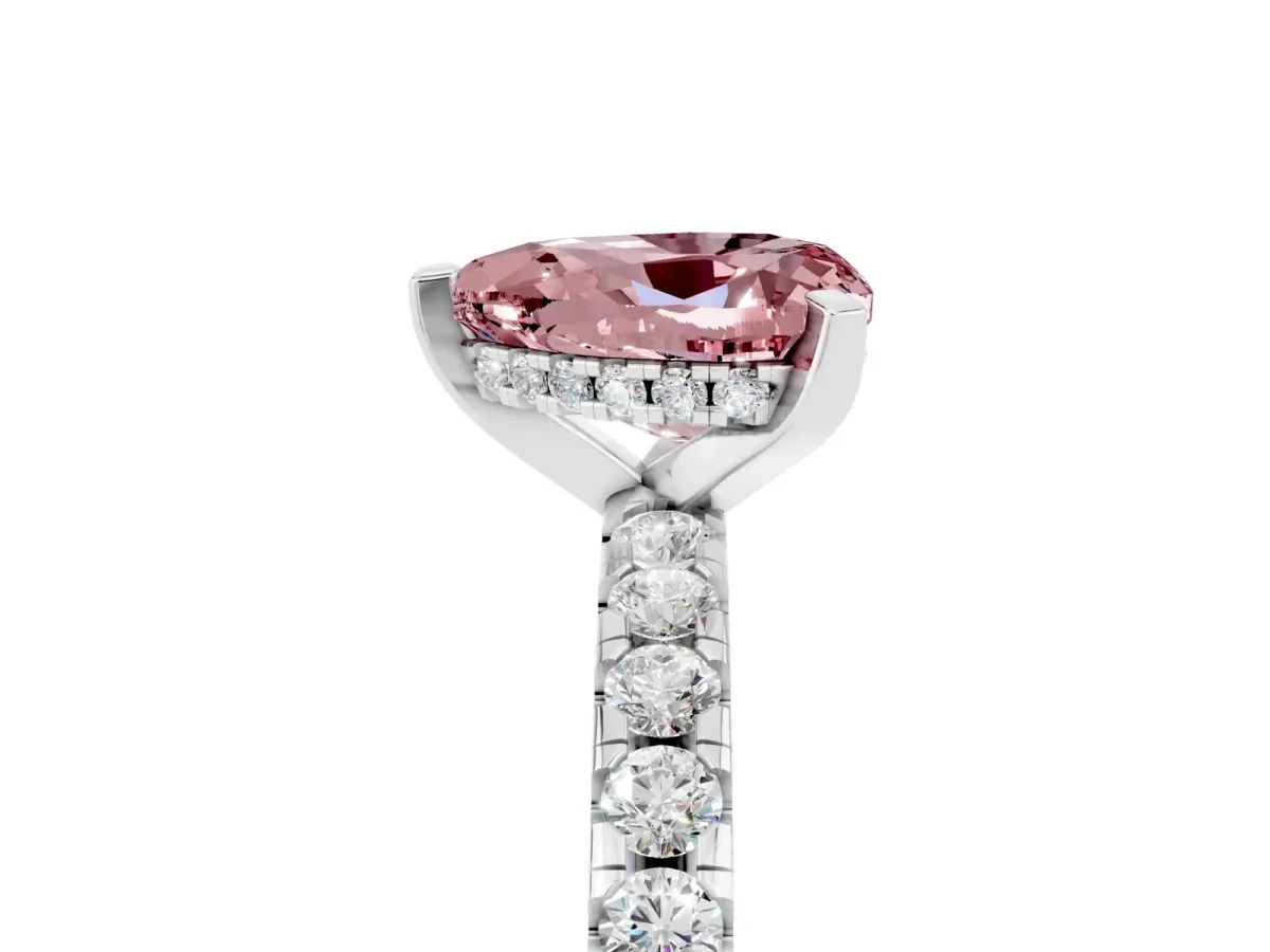 Heart Cut Morganite Solitaire Ring with Round Pavé Band and Four-Prong Setting Silver