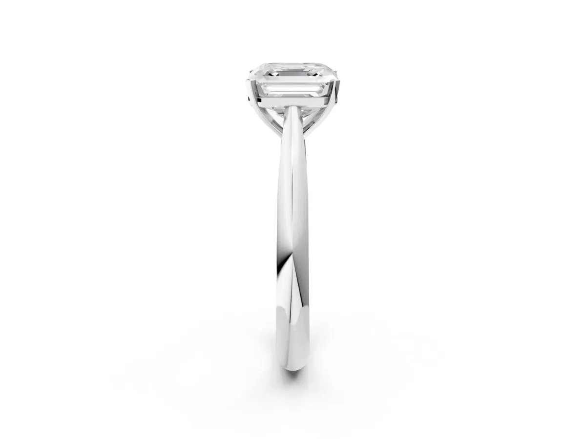 Asscher Cut Diamond Solitaire Engagement Ring with Cathedral Setting and Four-Prong Mount White gold