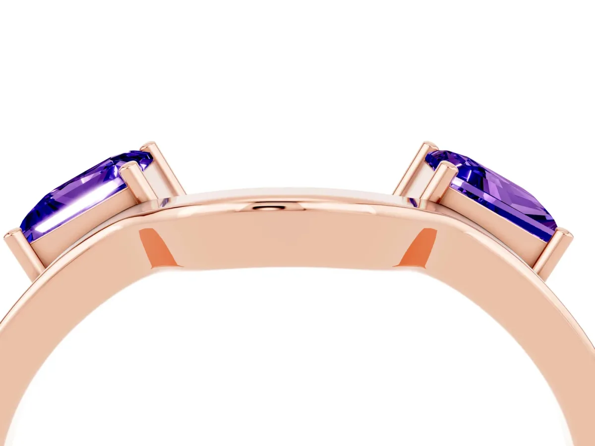 Princess Cut Tanzanite Two-Stone Open Band Ring with Four-Prong Setting Rose gold