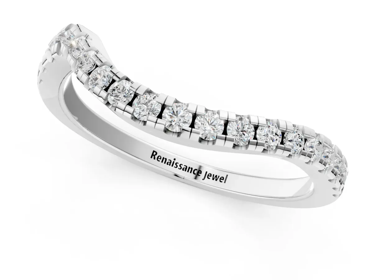 Round Cut Diamond Pavé Curved Band with Shared Prong Setting White gold