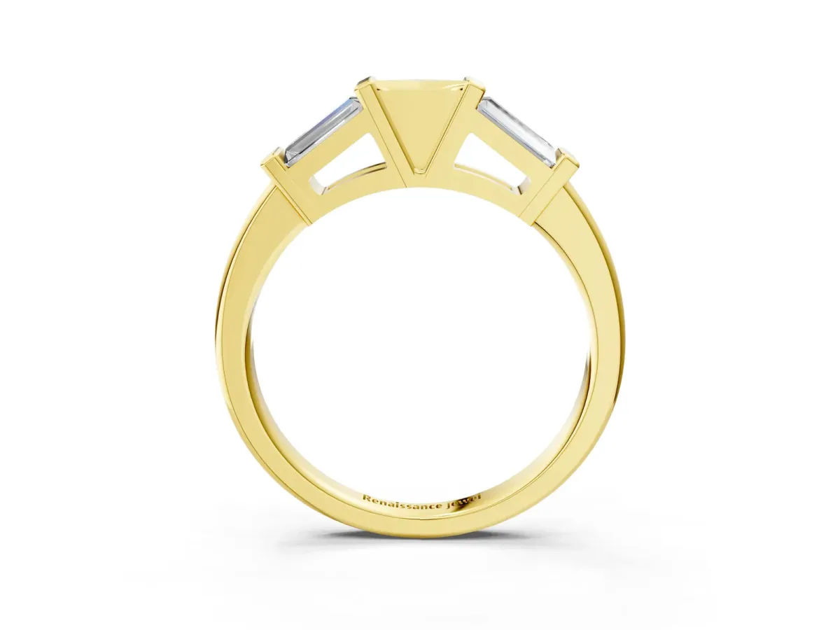 Channel Set Baguette Diamond Flat Band with Bar Prong Setting Yellow gold