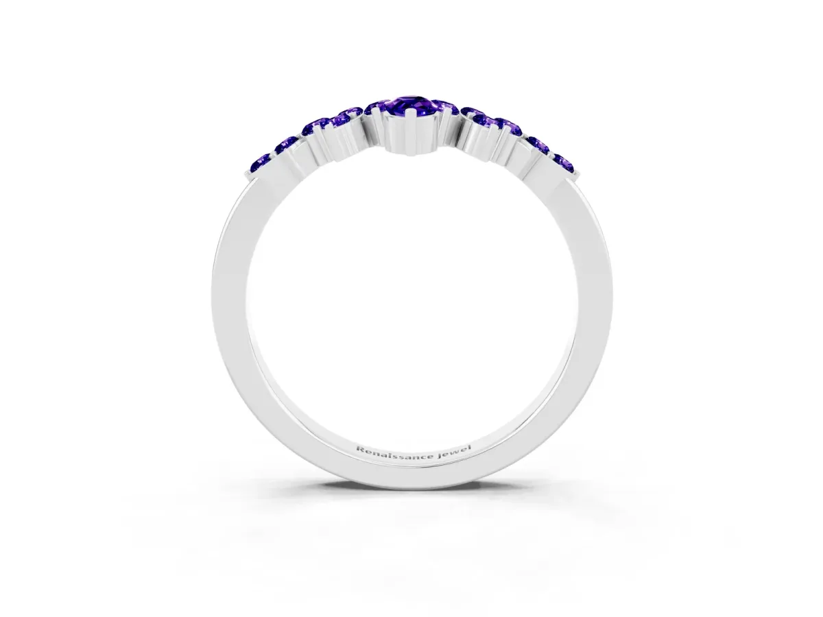 Marquise and Round Tanzanite Chevron Band with Prong Setting Silver