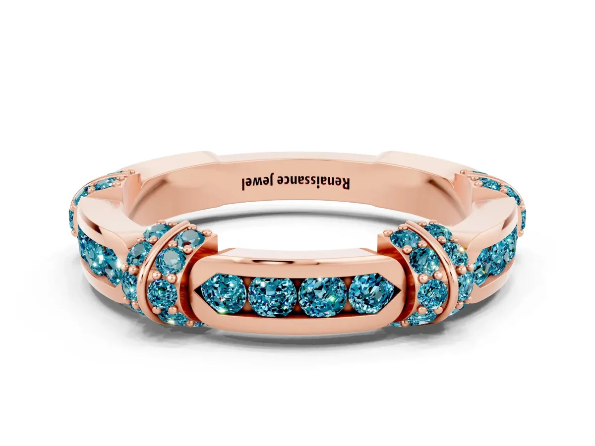 Pavé Round Blue Topaz Link Band with Bezel Setting Rose gold