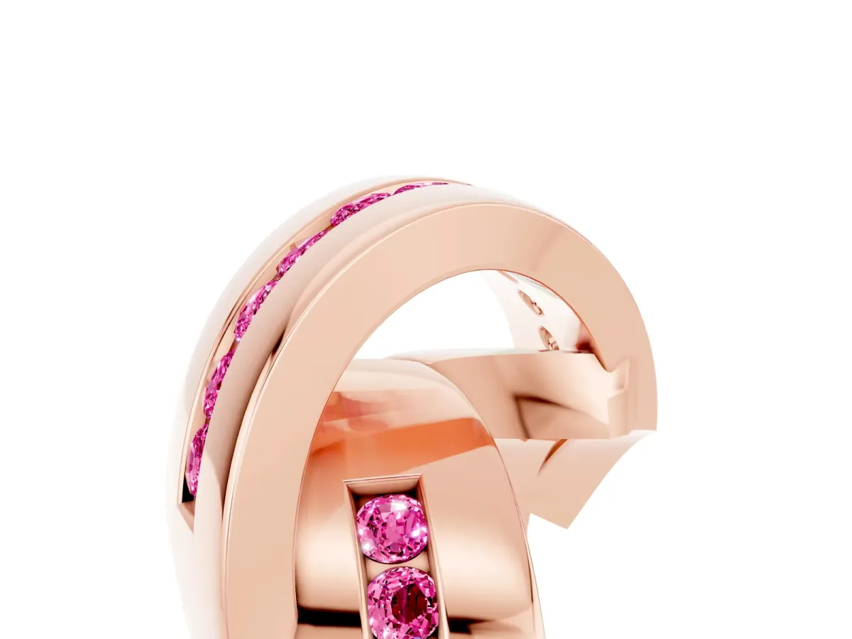Pavé Round Pink Sapphire Crossover Band with Channel Setting Rose gold