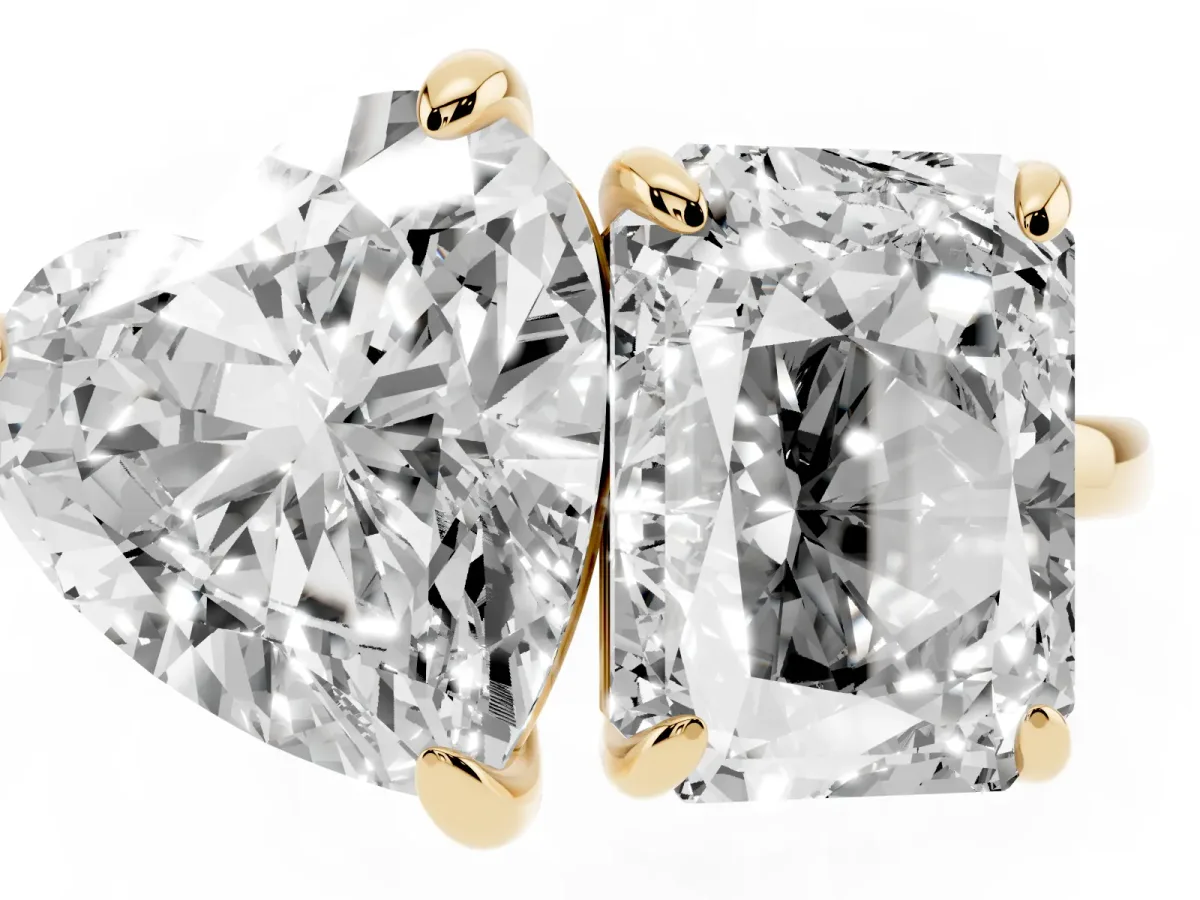 Radiant and Heart Toi Moi Ring with Prong Setting and Plain Band Yellow gold