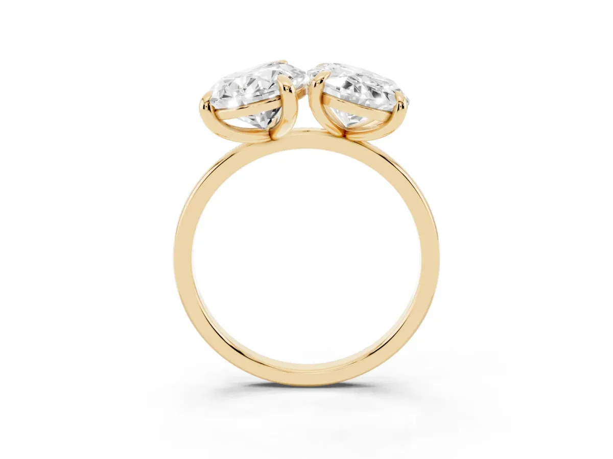 Oval and Pear Toi Moi Ring with Prong Setting and Plain Band Yellow gold