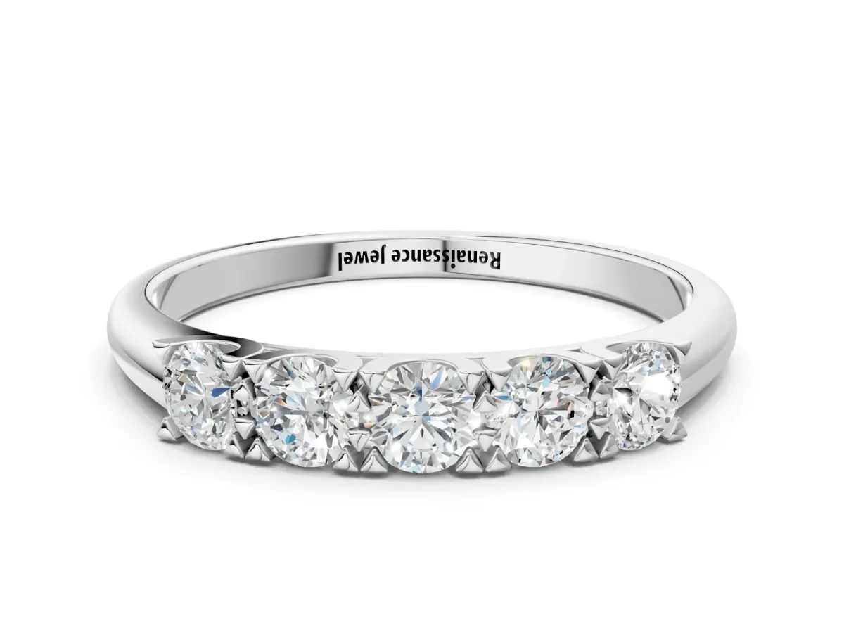 Round Diamond Channel Set Half Eternity Band with Shared Prong Setting Silver