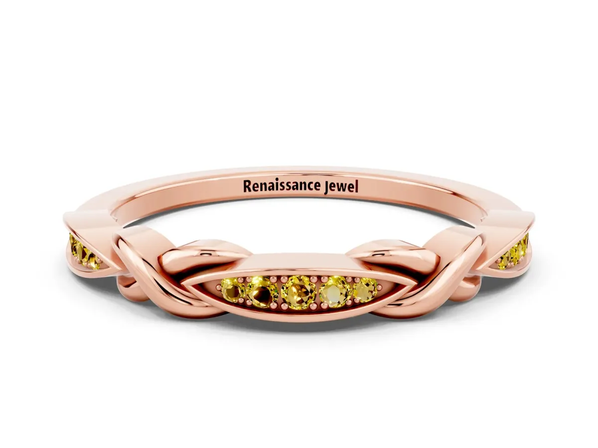 Twisted Marquise Yellow Sapphire Pavé Band with Shared Prong Setting Rose gold