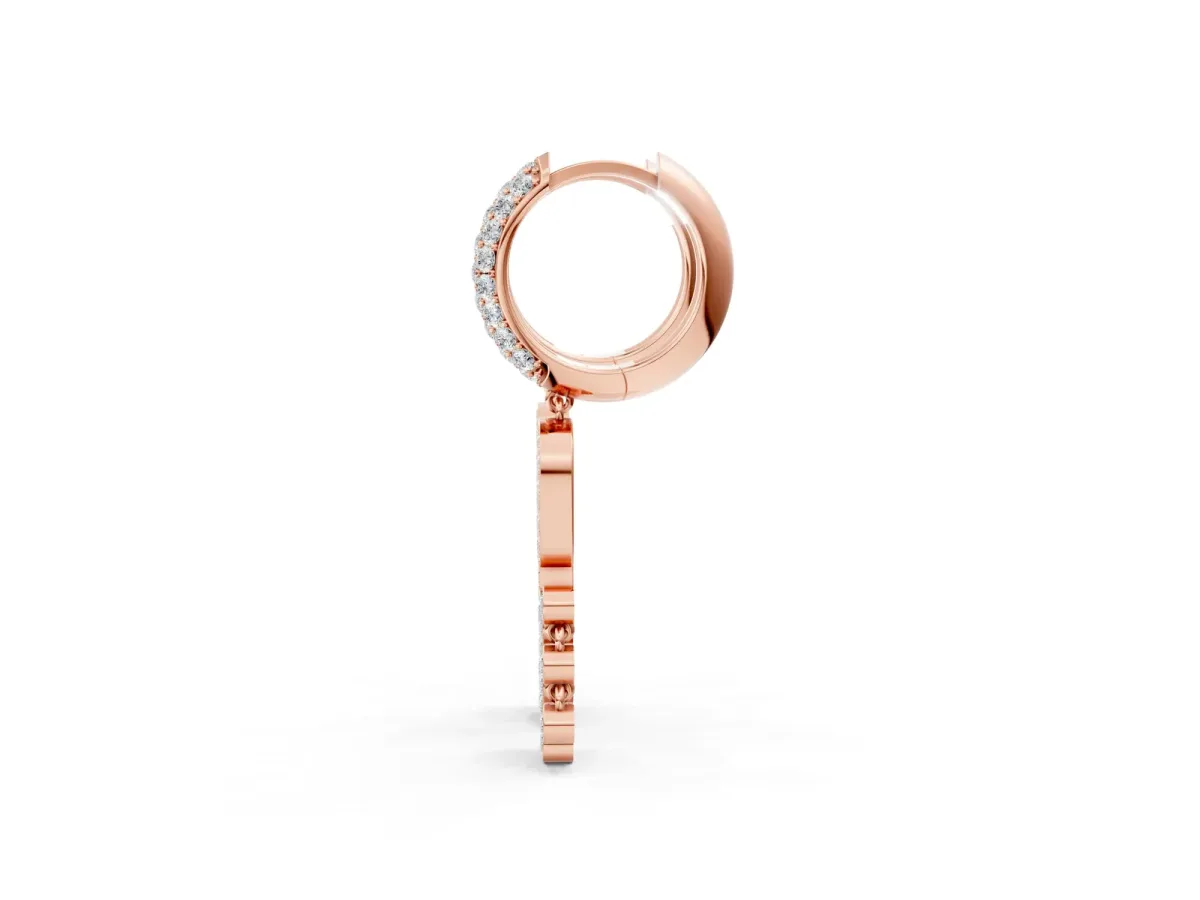 Round Diamond Initial Q Huggie Hoop Earrings Rose gold