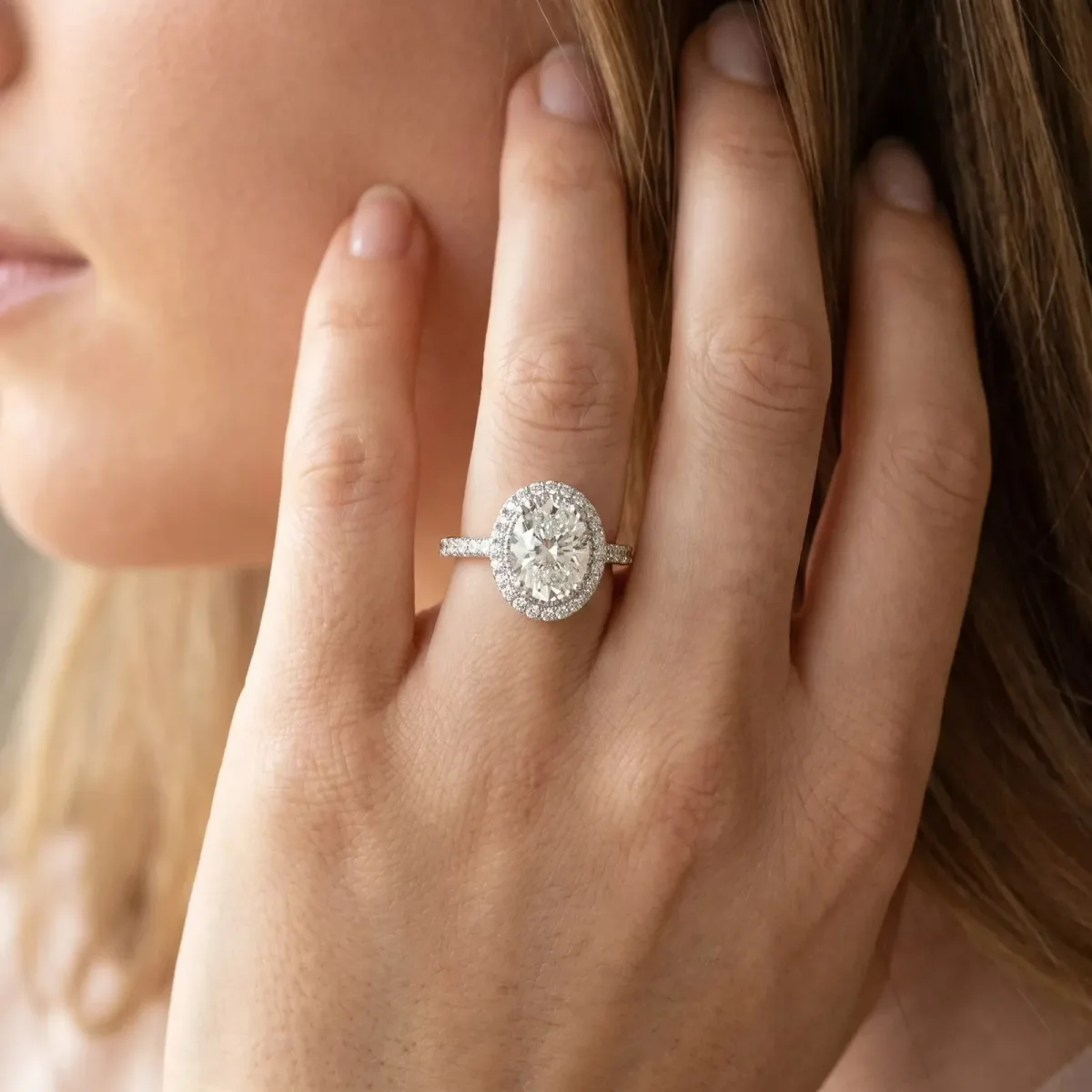 Princess Cut Diamond Halo Ring with Pavé Band and Prong Setting Silver