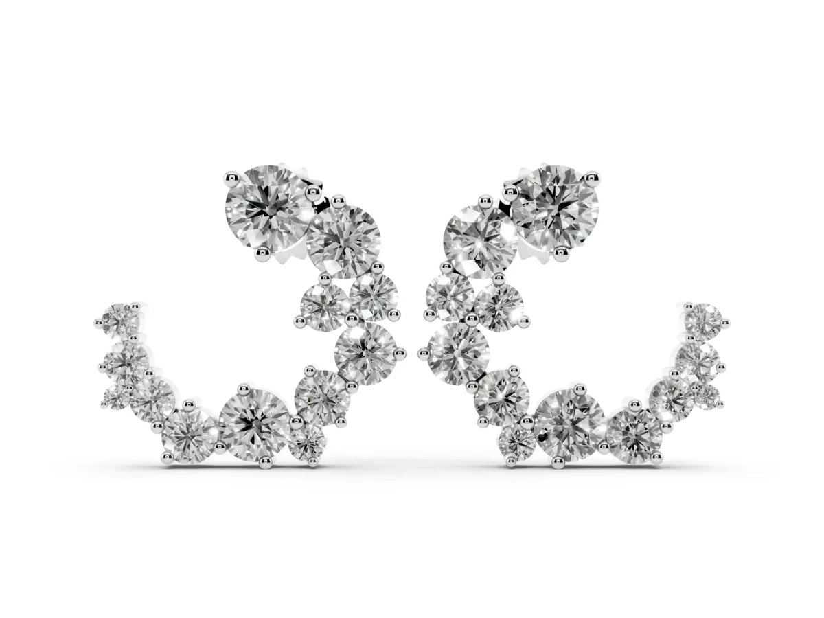 Round Diamond Hydrangea Bouquet Open Hoop Earrings Platinum